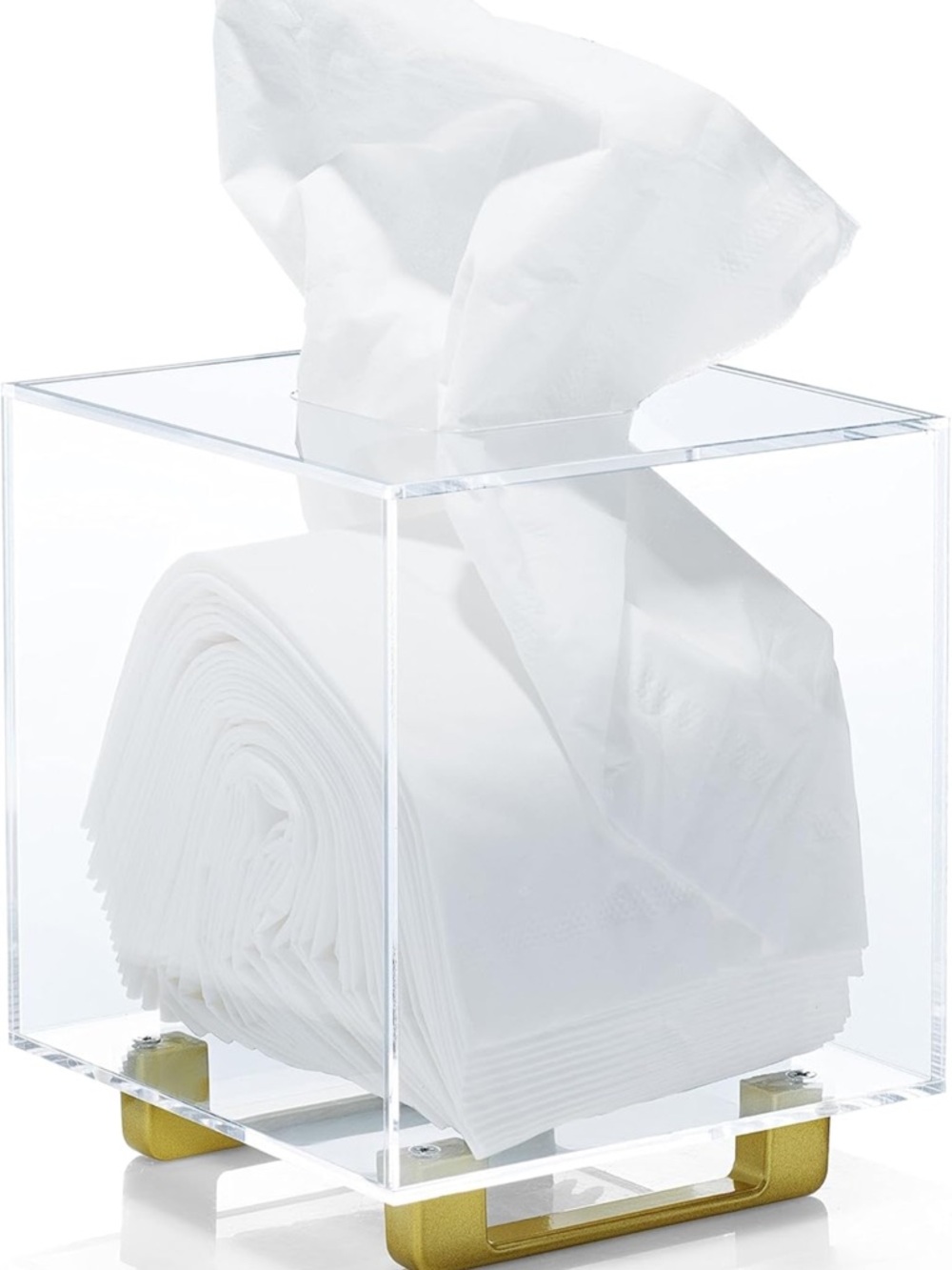 Clear Acrylic Square Tissue Box with Gold Base